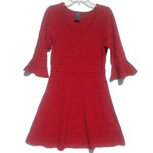 Gabby Skye Dress XL Knit Red Textured Flared Bell Sleeve Sweater Dress